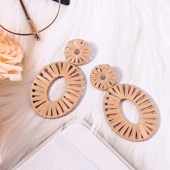 Statement Raffia Earrings Boho Drop Dangle Earrings for Women Handmade F… - Picture 12 of 12